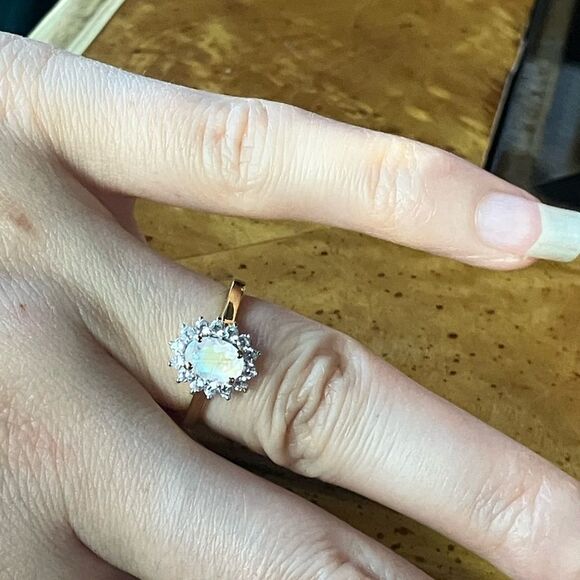 Natural Rainbow Moonstone Sterling Silver Halo Ring Size 6 - Picture 3 of 8